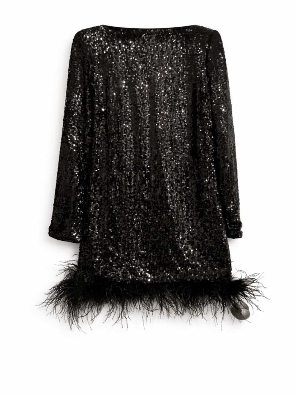 Black Sequin Dress with Feather Trim